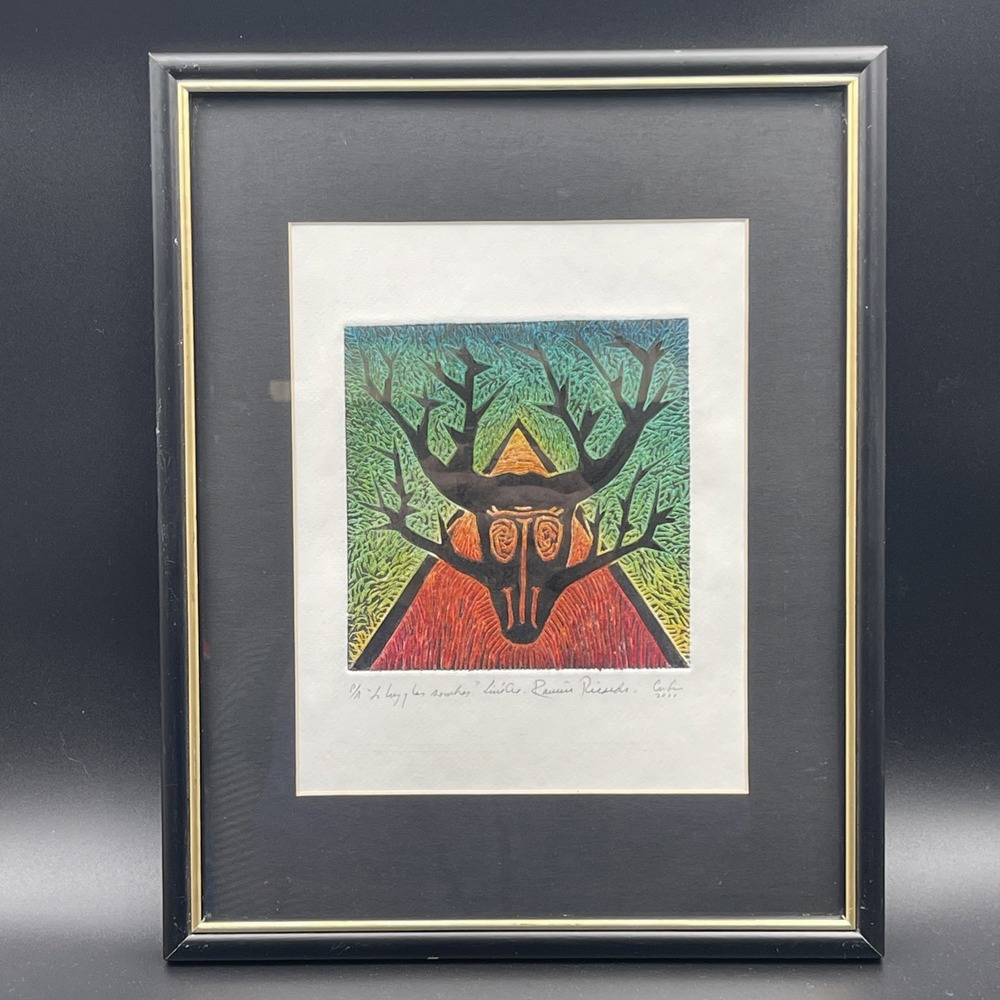 Ramiro Ricardo Feria Las Luces y Las Sombras Cuban Linocut Print 2011 Framed